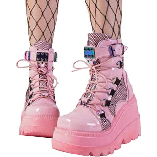 Minetom Damen Chunky Schuhe Blockabsatz Plaftorm Gotisch Stiefeletten Punk...