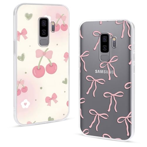 2 Stück Transparent Handyhülle für Samsung Galaxy S9 Plus Hülle 6 2 Cartoon Süß Bogen Schleife Muster Aesthetic Mädchen Handyhülle Silikon TPU Stoßfest Schutzhülle für Samsung Galaxy S9 Plus Cherry
