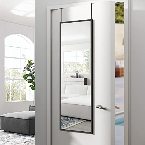 Image of NeuType Over The Door Mirror Full Length Mirror Hanging Over Door or Leaning Against Wall or Mounted On Wall, Aluminum Alloy Frame, Metal Hanger, 47 inchx16 inch, Black