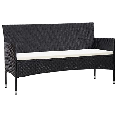 vidaXL Gartensofa 3-Sitzer, Gartenbank mit Kissen Stahlrahmen, Sitzbank für Garten Terrasse, Loungesofa Gartenmöbel, Schwarz Poly Rattan