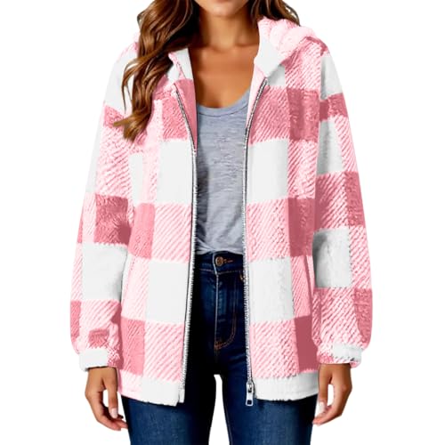 Plaid Fleece Jacket Women Sherpa Y2k Comfort Zip Up Hoodie Oversized Fall Fashion Casual Outerwear Warm Winter Coats2