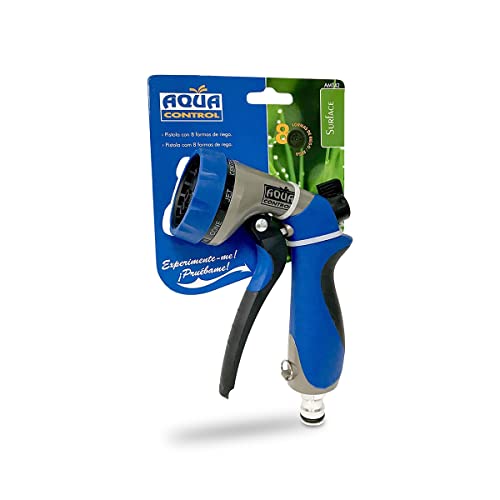 Aqua Control AMT42 - Pistola de Riego fabricada en Metal y Caucho. Con Regulación de Caudal y 7 Formas de Riego para adaptarse a todo tipo de plantas y terrenos