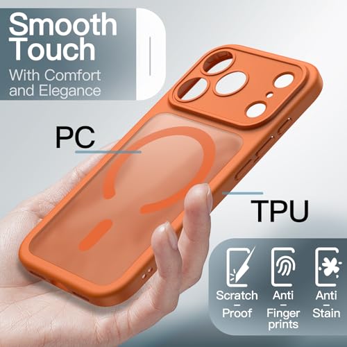 Image of JETech Magnetic Case for iPhone 17 Pro 6.3-Inch Compatible with MagSafe, Shockproof Slim Phone Cover with Built-in Camera Control Button, Matte Translucent Back (Orange)