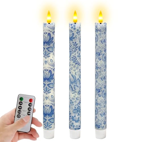 Image of Flameless LED Taper Candles - 10 inch Realistic Flickering Wax Dripping Candles with Remote & Timer, Set of 4 for Fireplace Dining Table Wedding Halloween Christmas Decor