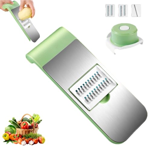 Cortador de verduras multifuncional, cortador Once for All, el mejor cortador de mandolina, mandolina segura para cocina, juliana + cortador para verduras, preparación de comidas y más (tres cuchillos
