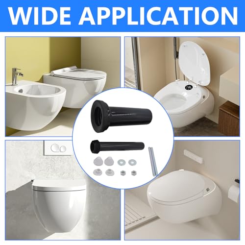 WC Anschluss Set 300mm, Anschlussgarnitur für Wand-WC mit Spülrohr Abflussrohr Kappen Dichtung und Befestigungsmaterial Montageset für Hänge-WC