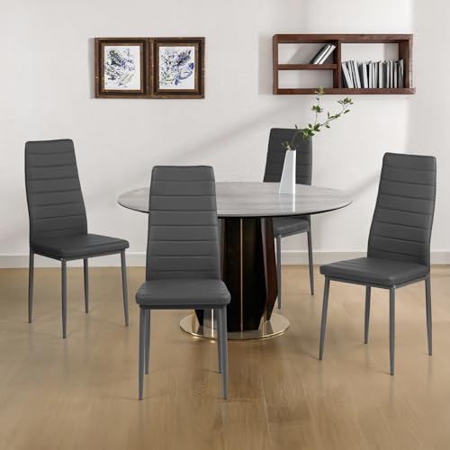 Liink1Ga Silla Gris Oscuro de Comedor Pack 4 Cadeiras Cozinha, Sillas de Cocina Pack 4 Sillas Escandinava de Polipiel Sintética Gris Oscuro para Salón, Restaurante, Cafetería y Oficina, Fácil Montaje