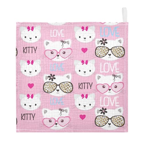 Image of vvfelixl Childish Cats Pattern Baby Burp Cloths Baby Muslin Washcloths for Boys Girl Cotton Baby Face Towel for Newborn Infants Soft and Absorbent 11.8 X 11.8 in, 5 Pack