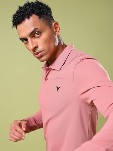Image of TECHNOSPORT Mens Slim Fit Polyester Active Wear Collar Polo T-Shirt with Long Sleeves for Workout, Sports
