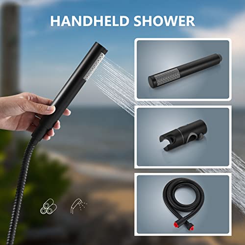 Kit de ducha exterior Aolemi con rociador manual, manija simple, acabado negro mate, ducha exterior con cabeza y rociador manual, manija expuesta, altura ajustable miniatura 5