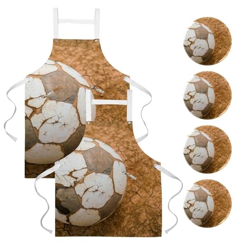 Lot de 2 tabliers de cuisine motif ballon de football ancien avec 4 broches
