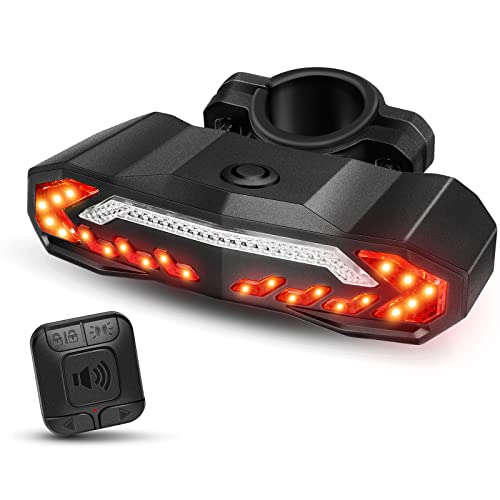 WSDCAM Smart Bike Tail Light with Turn Signals and Brake Light, Bike Alarm Horn with Remote, Auto ON/Off Rechargeable Waterproof Bike Horn Alarm Rear Bike Brake Light Turn Signals Bicycle Tail Light