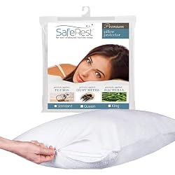 SafeRest Pillow Protector - Pack of 2 - King Size Waterproof Pillow Cover - Zippered Pillow Encasement for College Dorm Room, New Home - Cotton Terry, Waterproof, Breathable