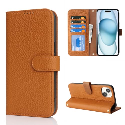 Étui en cuir véritable pour iPhone 15 avec blocage RFID Cavor