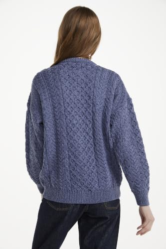 Image of Aran Woollen Mills Achill Women's Irish Cable Knit Aran Cardigan, 100% Merino Wool, Made in Ireland, Cream