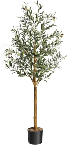 Aptliton 5FT Artificial Olive Tree 150cm Large Tall Fake Plants Artificial Olive Plants with Lifelike Leaves Wood Trunk Fruits Suitable for Indoor Outdoor Living Room Garden Decor