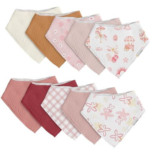 Image of egmao baby Muslin Bibs for Drooling and Teething,10 Pack Drool Bibs for Boys Girls,100% Cotton Soft for Infant,Newborn