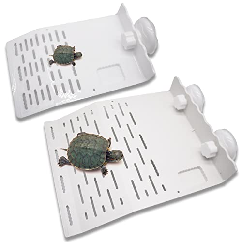 Schildkröten Klettern Plattform 2 Stück TAIZER Zoomed Turtle Dock, Schildkröte Sonnenbad Plattform mit Saugnapf,Aquarium Float Dekoration Bask Terrasse Klettern Rampe Schildkröten Terrasseninsel