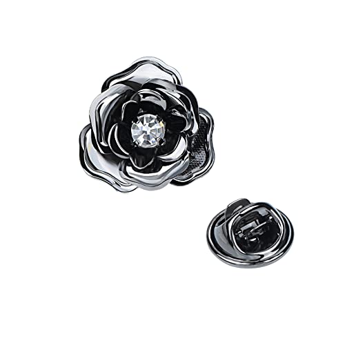 Image of Crystal Alloy Rose Flower Lapel Pins Button Pin Groom Boutonniere for Wedding Floral Brooch Pin Set for Women Men