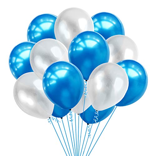 Ballons décoratifs métallisés pour fêter une baby shower bleu et blanc 25,4 cm en lot de 100