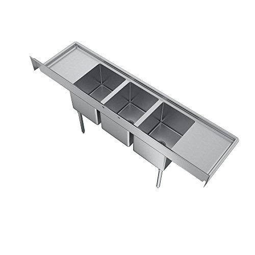 Elkay Foodservice 3 Compartment Sink, 58"X19.75" Oa, 36" Working Height, 10X14 Bowl, 10 Deep, 10.75" Backsplash, Left & Right 12 Drainboards, 8" On Center Faucet Hole, Galvinized Legs, Adjustable Feet, 16 Gauge 300 Series Stainless Steel, Nsf Certified #TOP2