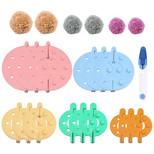 Rbleote 15 Pièces Appareils À Pompons 4 Tailles 5 Couleurs Outils Réutilisables Pour Fabriquer Soi-Même Des Pompons Adaptés À L'artisanat Aux Chapeaux Aux Peluches Et Aux Décorations