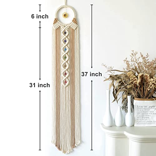 Baobuer Macrame Dream Catchers Wall Hanging Long, Evil Eye Dream Catcher For Bedroom Adult Bohemian Woven Yoga Room Dorm Apartment Decoration With 7 Chakras Stones Pendant 37'' Length #TOP5