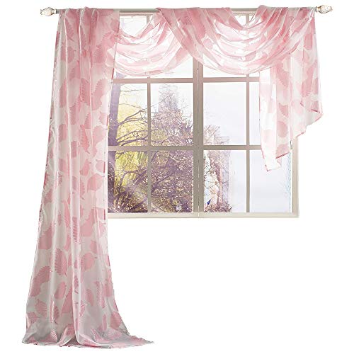 image for KEQIAOSUOCAI Pink Leaf Jacquard Sheer Scarf Curtains for Baby Girls Ro