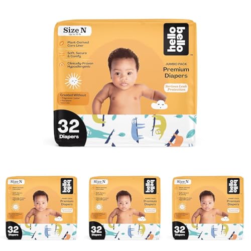 Image of Hello Bello Premium Baby Diapers Size Newborn I 32 Count of Disposable, Extra-Absorbent, Hypoallergenic Baby Diapers with Snug and Comfort Fit I Sleepy Sloth (Pack of 4)
