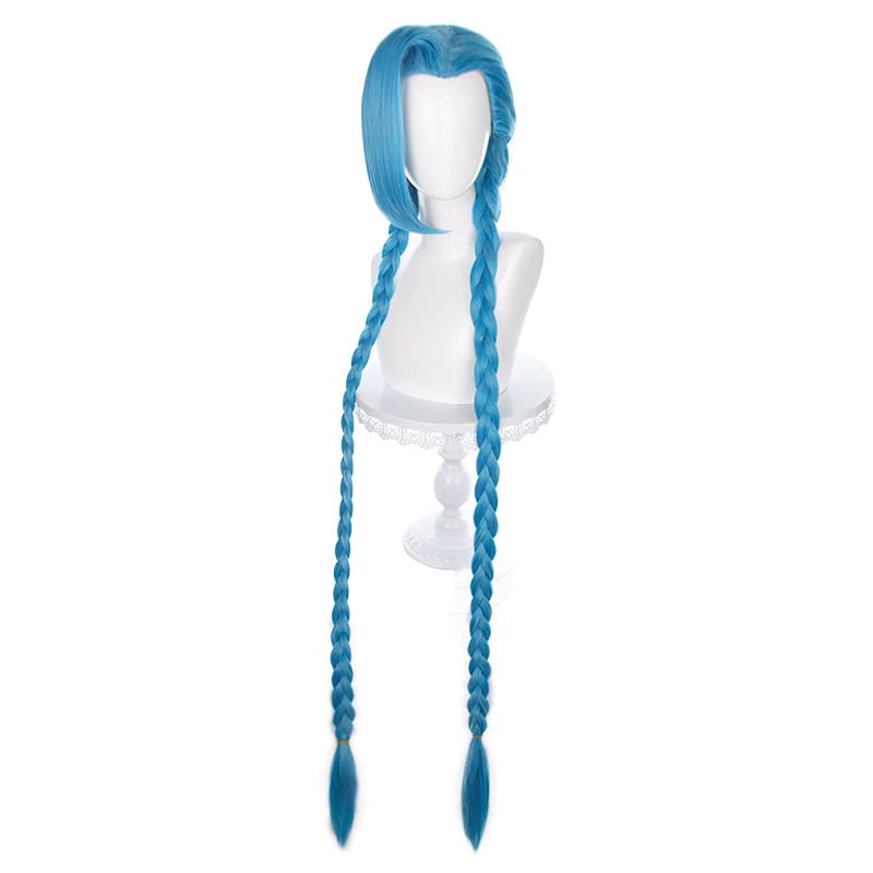 Lucoacos Anime Wigs Blue Long Braid Wig for Jinx Cosplay Halloween Party Costume Wig