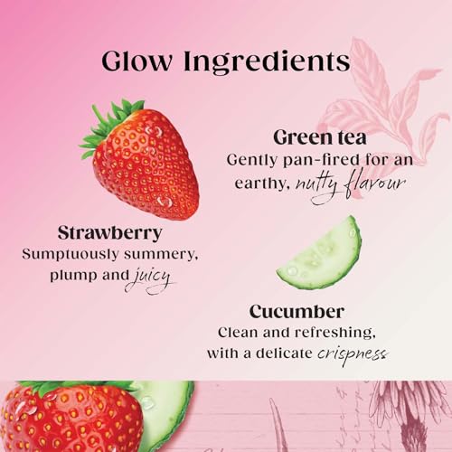 Twinings Superblends Glow Tea - Strawberry & Cucumber Green Tea with Aloe Vera & Biotin for Skincare & Hair Care, 80 x Biodegradable Tea Bags