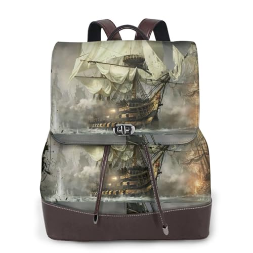 Sac à dos en cuir pour femme imprimé pirate cool noir chic