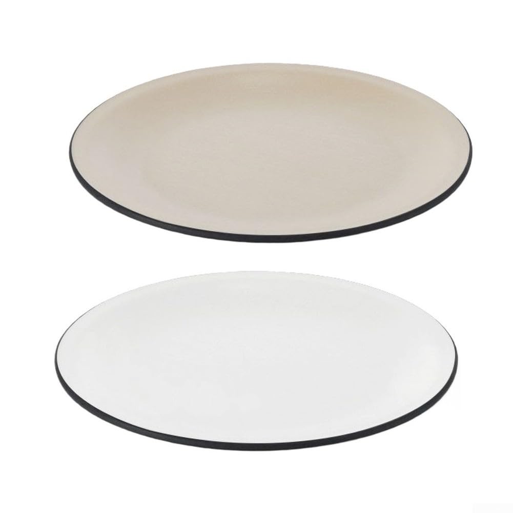 Juego de 4 platos planos redondos de melamina, delgados, negros para borde