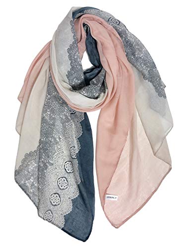 Gerinly Pretty Lace Printed Scarves For Women Lightweight Soft Cotton Wrap Scarf (Grey Coral) #TOP9