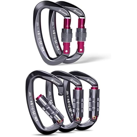 CAMNAL UIAA Certified Locking Carabiner 25KN (About 5620 lbs) Screw Lock *2+ Auto Locking *3 D Shape Carabiners for Rock Climbing, Mountaineer, Aerial Work Cover