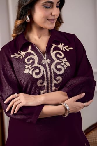 Image of Fashion Kurta Sets for Women | Co Ord Sets Stylish | Kurti Sets for Women | Short Kurti | Ethnic Embroidered Straight Kurta Sets with Pants Suits