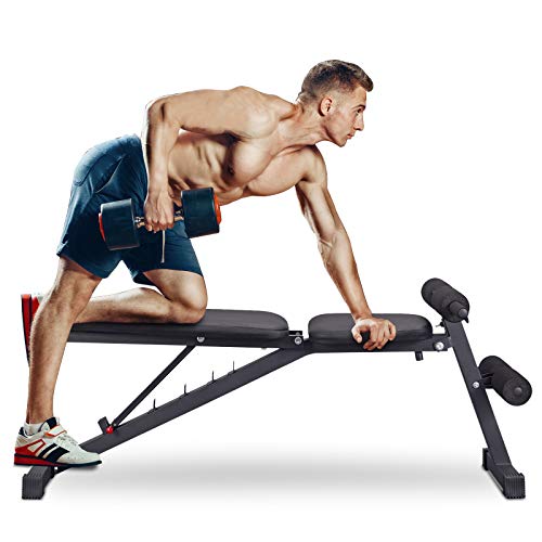 PITHAGE Weight Bench Adjustable Exercise Benches Strength Training Benches Press for Home Gym Full Body Workout Flat Incline Decline Utility Bench