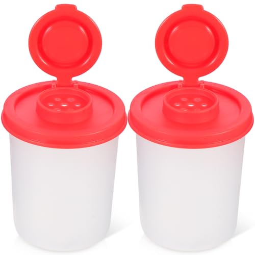 ULTECHNOVO Botellas de Condimentos para Picnic Transparentes, Mini Pimenteros de Plástico Rojo Mediano, 2 Piezas, Saleros Portátiles para Cocina y Camping