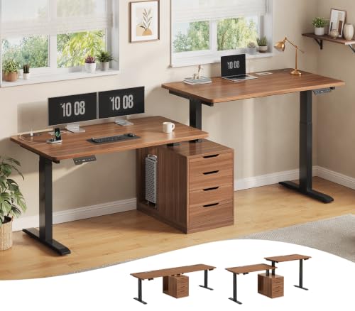 SEDETA Standing Two Person Desk with 4 Drawers, 2 Power Outlets, CPU Stand