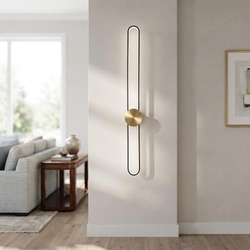 Image of JAYMP Modern Wall Sconce 4000K Dimmable LED Wall Light Fixture, Hardwired Wall Lamp for Living Room, Dining Room, Bedroom, Hallway, Lobby, Entryway, 1 Pack (Brushed Black, H110cm /43.3inch)