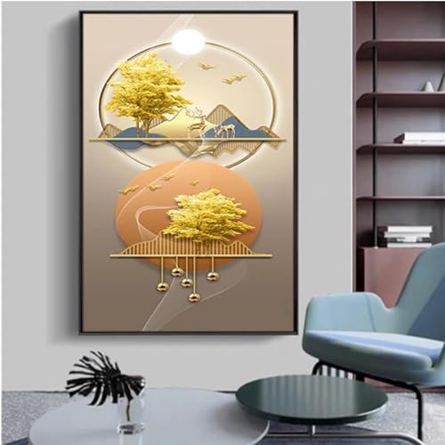 Affiches intérieures paysage arbre élan doré salon moderne