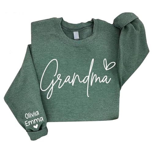Chillever Custom Grandma Sweatshirt, Personalized Grandma Sweatshirt, Grand ma Sweatshirts for Women, Customized Kid Name on Sleeve, Gifts for Mothers Day Birthday for New Grand ma