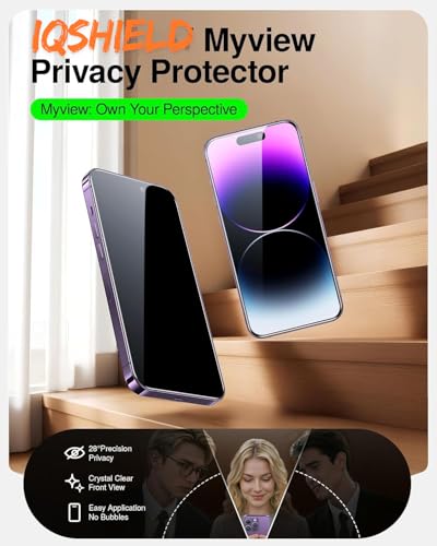 Image of IQShield My-View Privacy Screen Protector Tempered Glass Guard for iPhone 17 Pro, 9H Hardness, 2-Way Anti-Spy, Case Friendly [1 Pack]