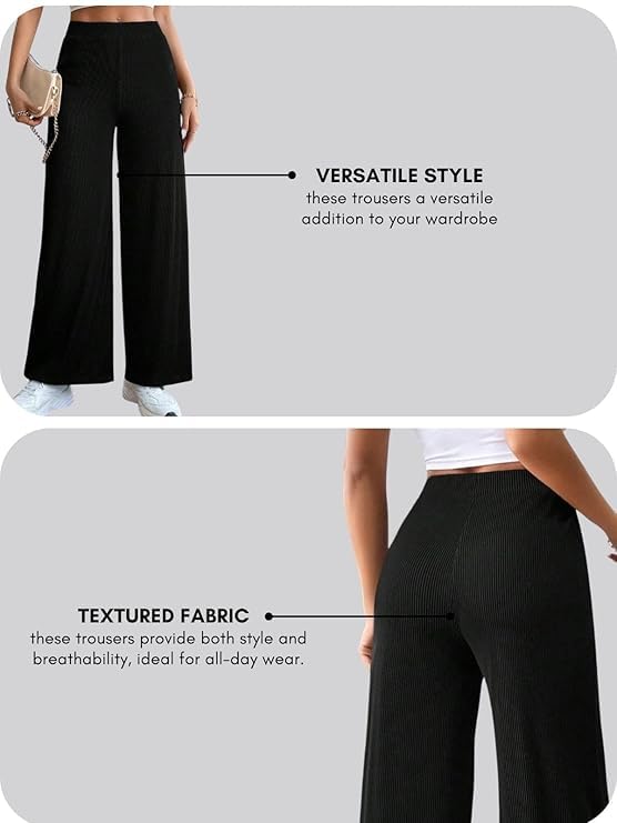 Modestouze Attires High Waist Wide Leg Pants for Women Black Korean Style Stretchable Trousers Winter Wear Stylish Palazzo Bottom Casual Office Lounge Daily Use view 4