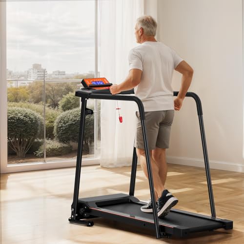 Image of Walking Treadmill for Senior with Long Handrail Foldable Recovery Fitness Exercise Machine with Cup Holder LCD Display 300 lbs Weight Capacity for Home