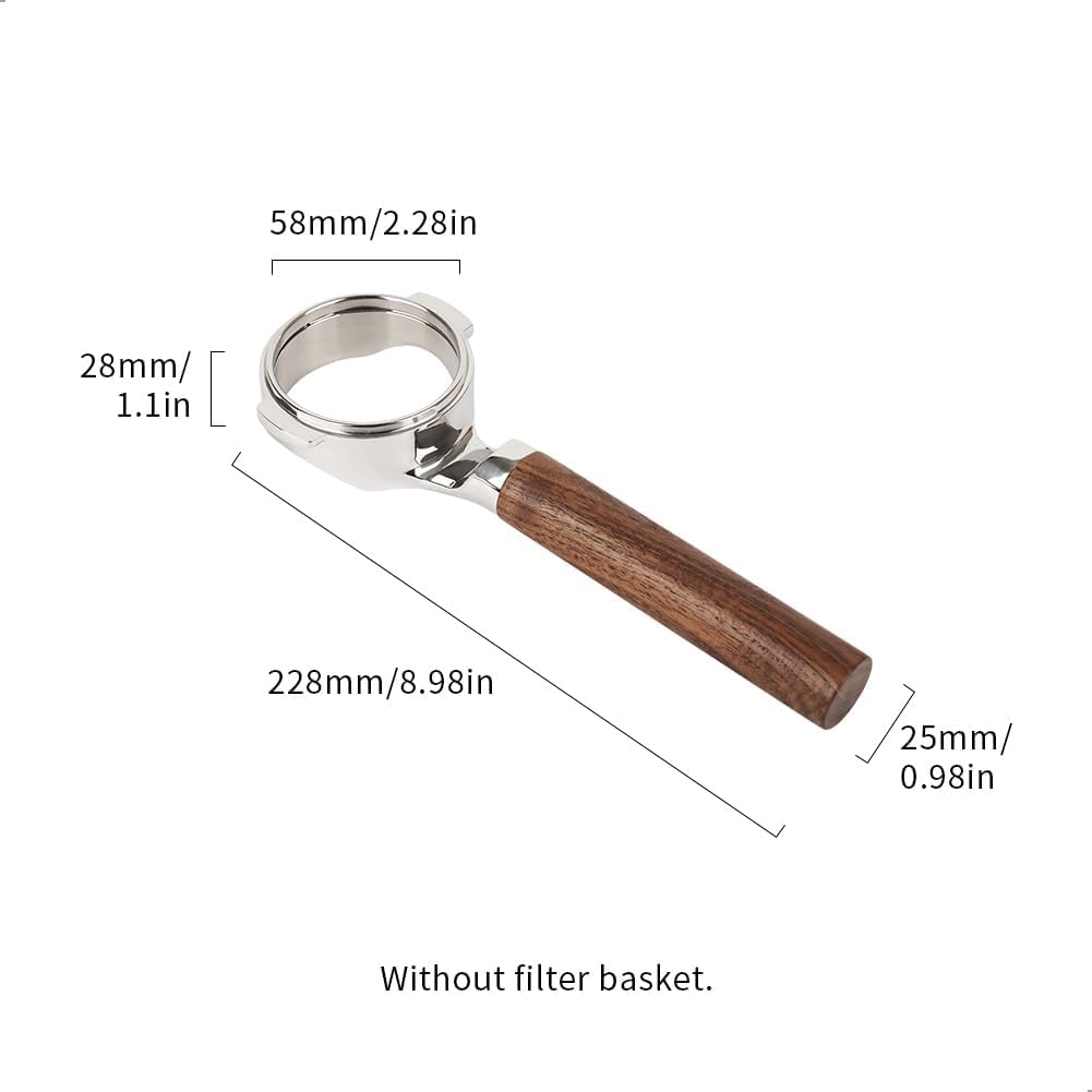 watchget 58mm Bottomless Naked Portafilter - Flat Base, Compatible with E61 and La Marzocco Espresso Machine Models, Stainless Steel and Walnut Handle, Professional Barista Tool for Espresso Machines