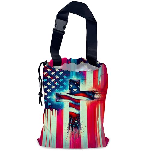 Image of American Flag Cross Car Garbage Bag,Waterproof Small Car Trash Bag Hanging Back of Seat,Drawstring Hanging Car Trash Bag with Adjustable Buckle for Car Accessories