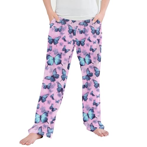 Butterfly Long Pajama Pants Elastic Waist PJ Bottoms with Pockets S A110808