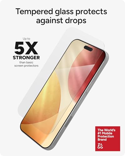 Image of ZAGG Glass Elite Screen Protector for iPhone 17 Pro Max - 5X Stronger Tempered Glass, ClearPrint Technology for Smudge Free Clarity, Smooth Feel, Full Coverage, InvisibleShield, Easy Two-Step Installation