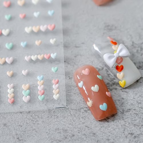 Valentine’s Day Heart Nail Art Stickers Colorful Heart Nail Art Decals 5D Embossed Heart Nail Stickers Self-Adhesive Nail Decals Heart-Shaped Nail Supplies Valentines Nail Art Decoration for Women
